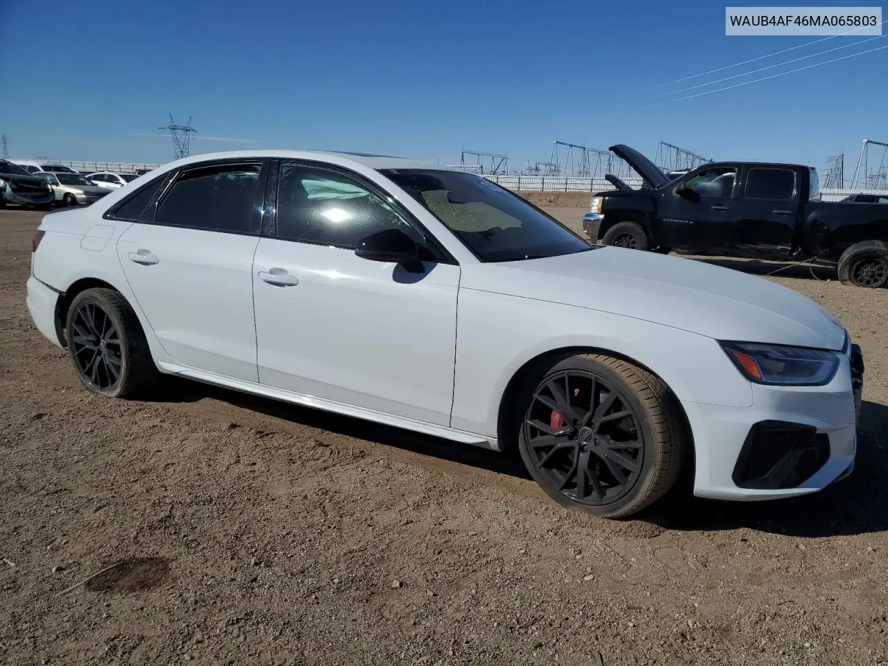 2021 Audi S4 Premium Plus VIN: WAUB4AF46MA065803 Lot: 46898075