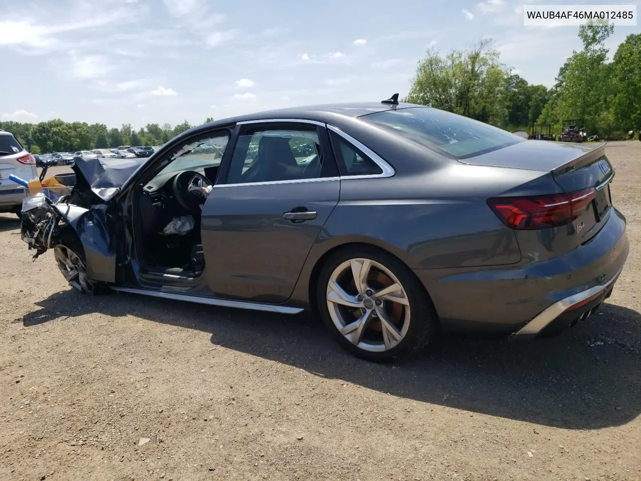 2021 Audi S4 Premium Plus VIN: WAUB4AF46MA012485 Lot: 62295945