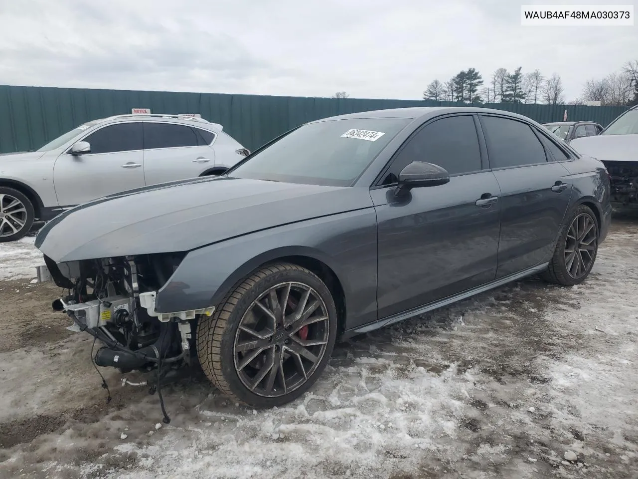 2021 Audi S4 Premium Plus VIN: WAUB4AF48MA030373 Lot: 86342474