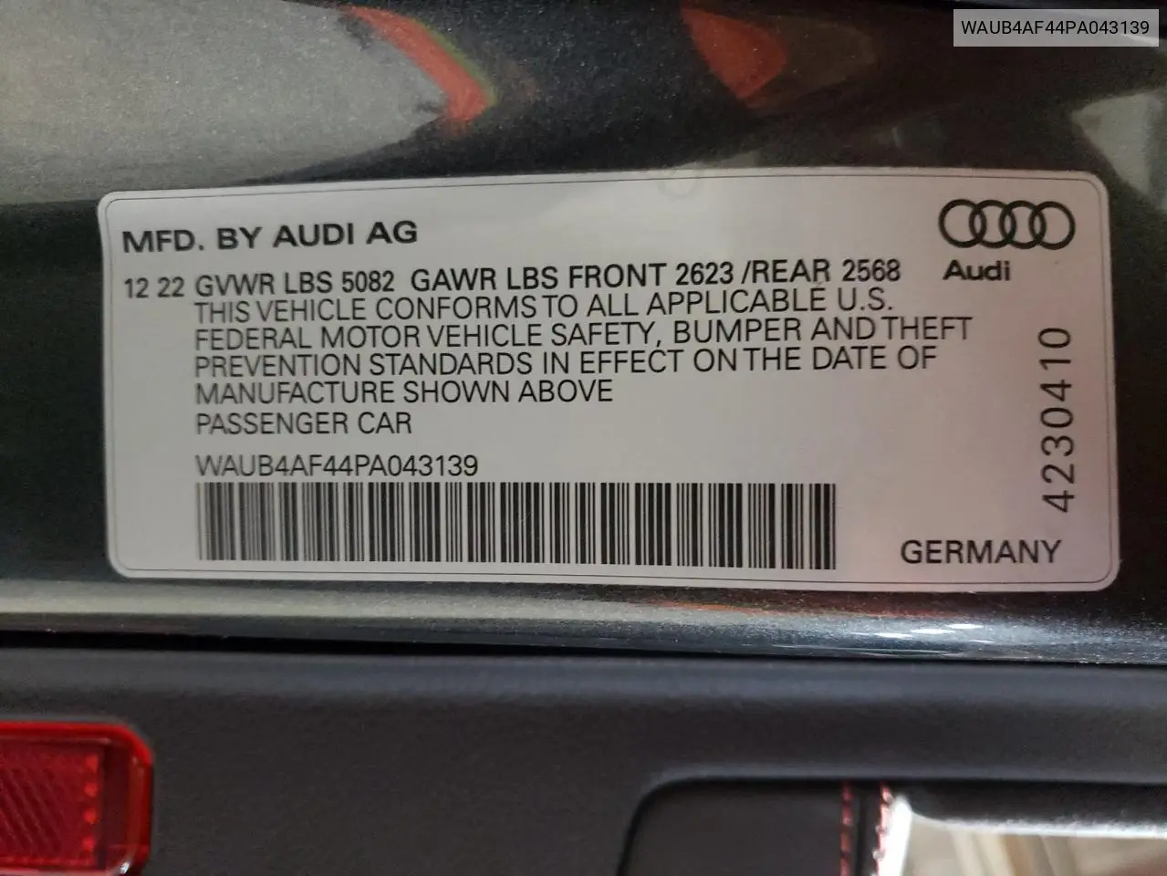 2023 Audi S4 Premium Plus VIN: WAUB4AF44PA043139 Lot: 58722225
