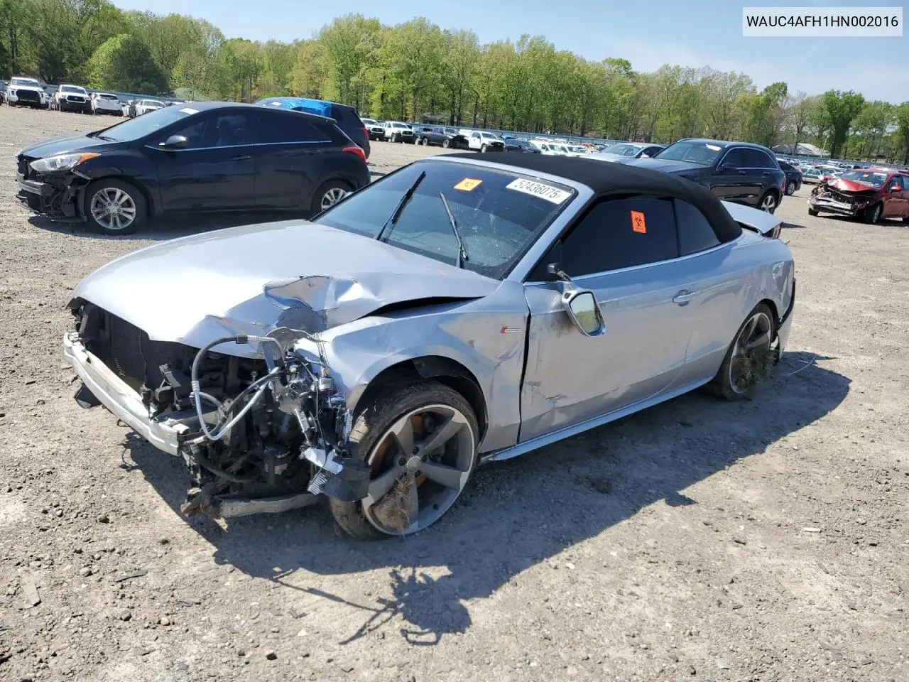 2017 Audi S5 VIN: WAUC4AFH1HN002016 Lot: 52436075