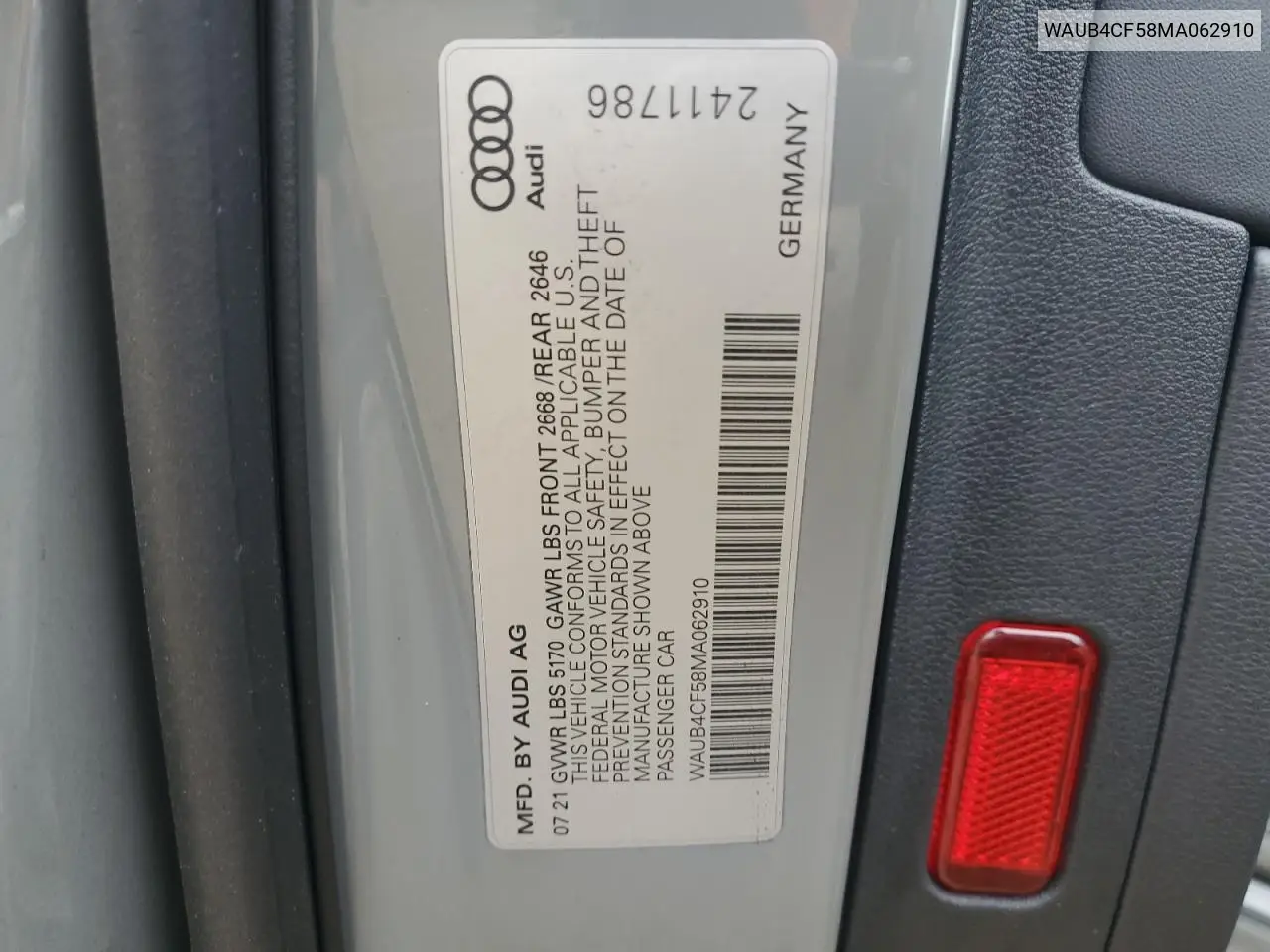 2021 Audi S5 Prestige VIN: WAUB4CF58MA062910 Lot: 60508455