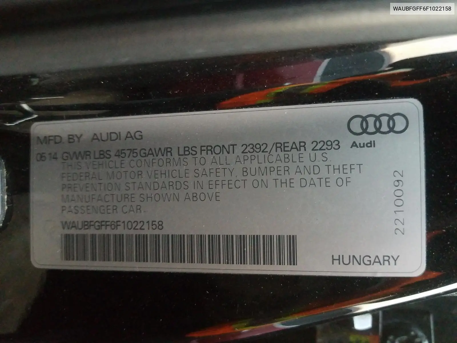 2015 Audi A3 Premium VIN: WAUBFGFF6F1022158 Lot: 60157395