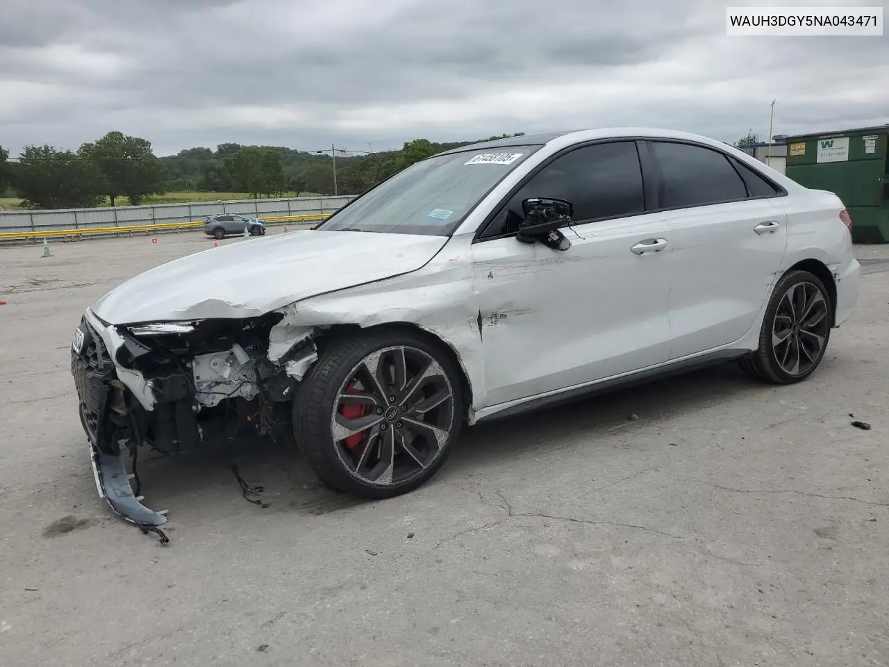2022 Audi S3 Premium Plus VIN: WAUH3DGY5NA043471 Lot: 61458105