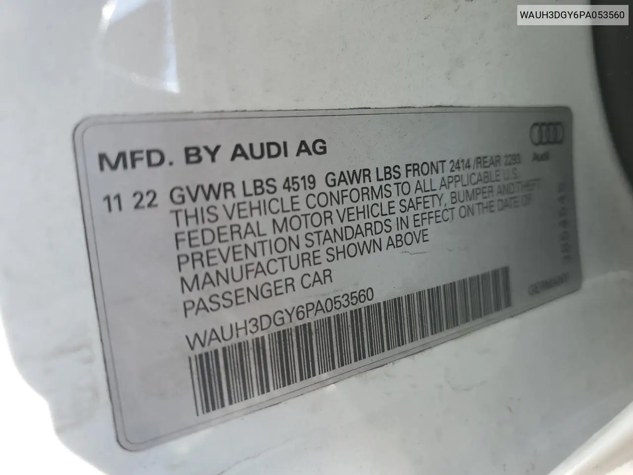 2023 Audi S3 Premium Plus VIN: WAUH3DGY6PA053560 Lot: 61539695