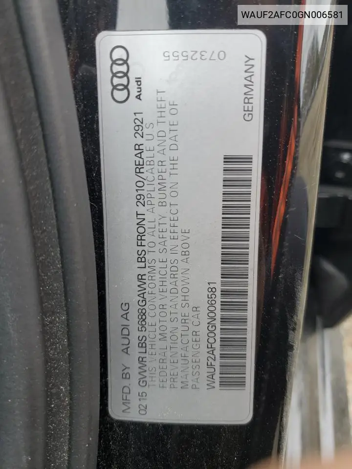 2016 Audi S6 Premium Plus VIN: WAUF2AFC0GN006581 Lot: 53429215