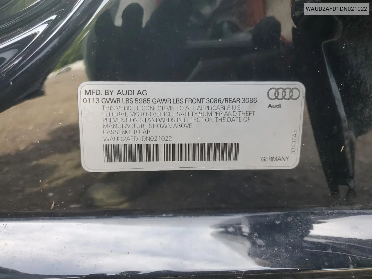 2013 Audi S8 Quattro VIN: WAUD2AFD1DN021022 Lot: 63009015