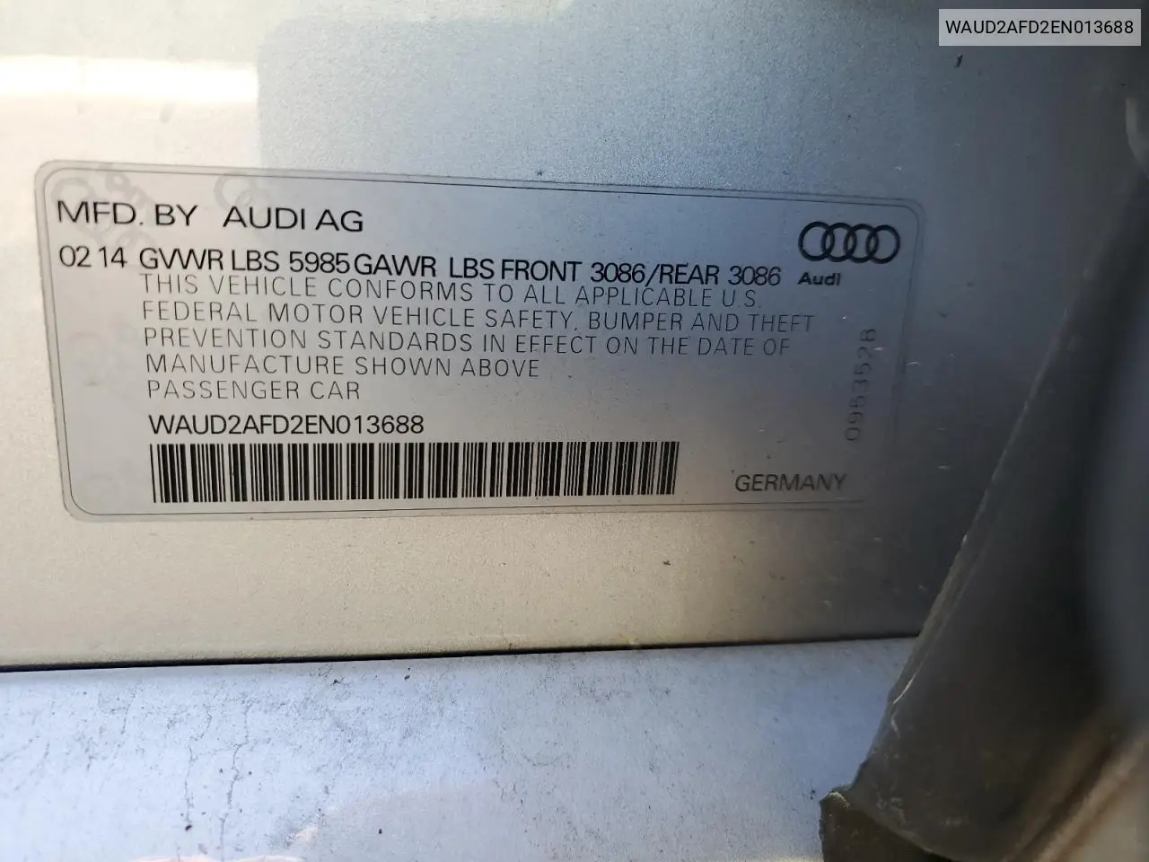 2014 Audi S8 Quattro VIN: WAUD2AFD2EN013688 Lot: 54173415