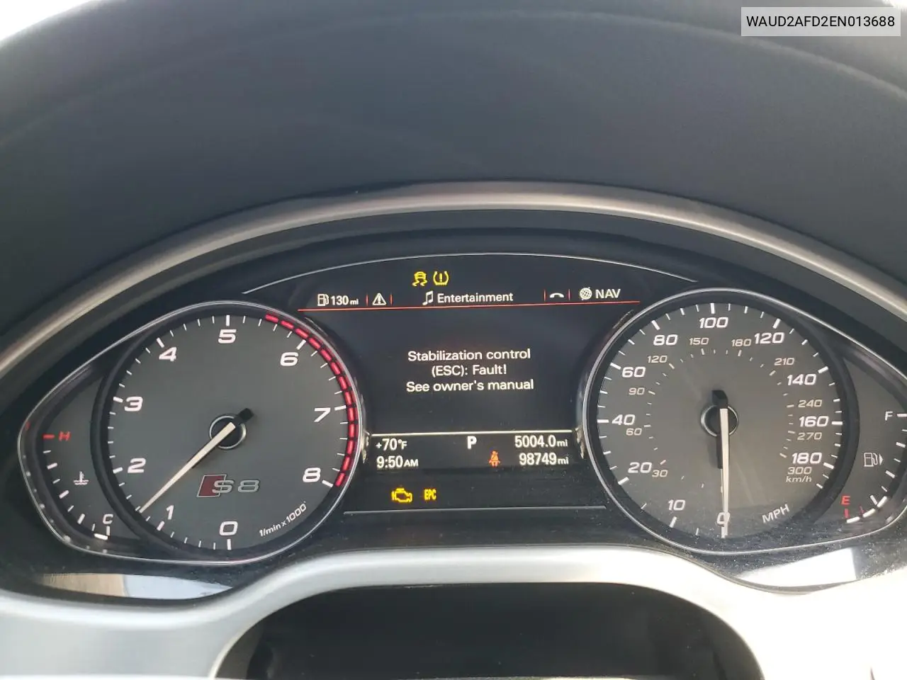 2014 Audi S8 Quattro VIN: WAUD2AFD2EN013688 Lot: 54173415