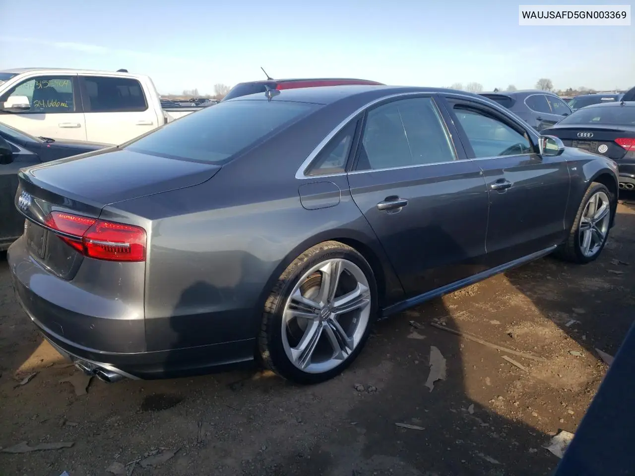 2016 Audi S8 Quattro VIN: WAUJSAFD5GN003369 Lot: 59417235