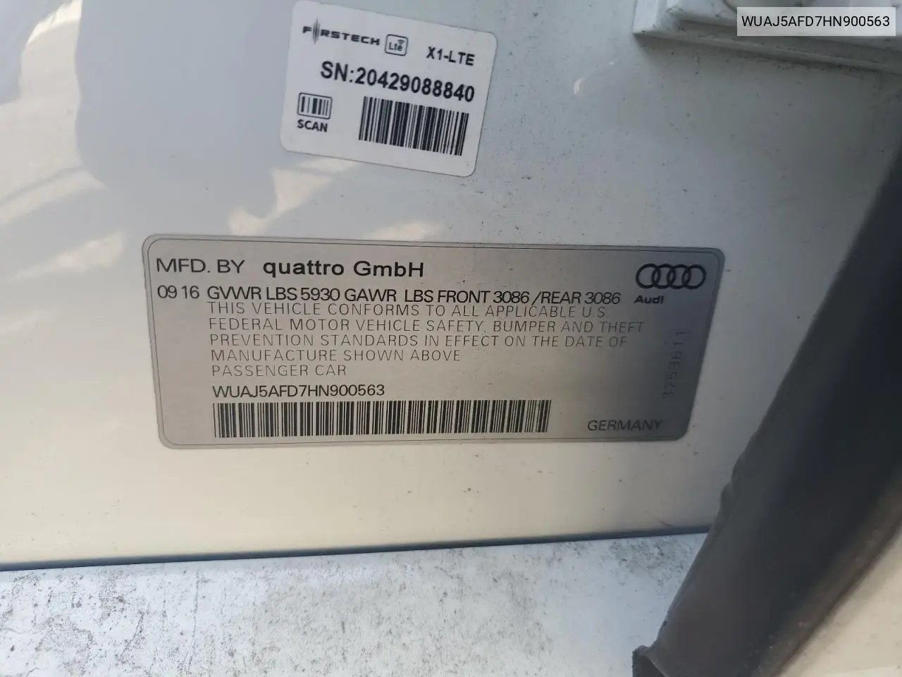 2017 Audi S8 Plus Quattro VIN: WUAJ5AFD7HN900563 Lot: 61787265