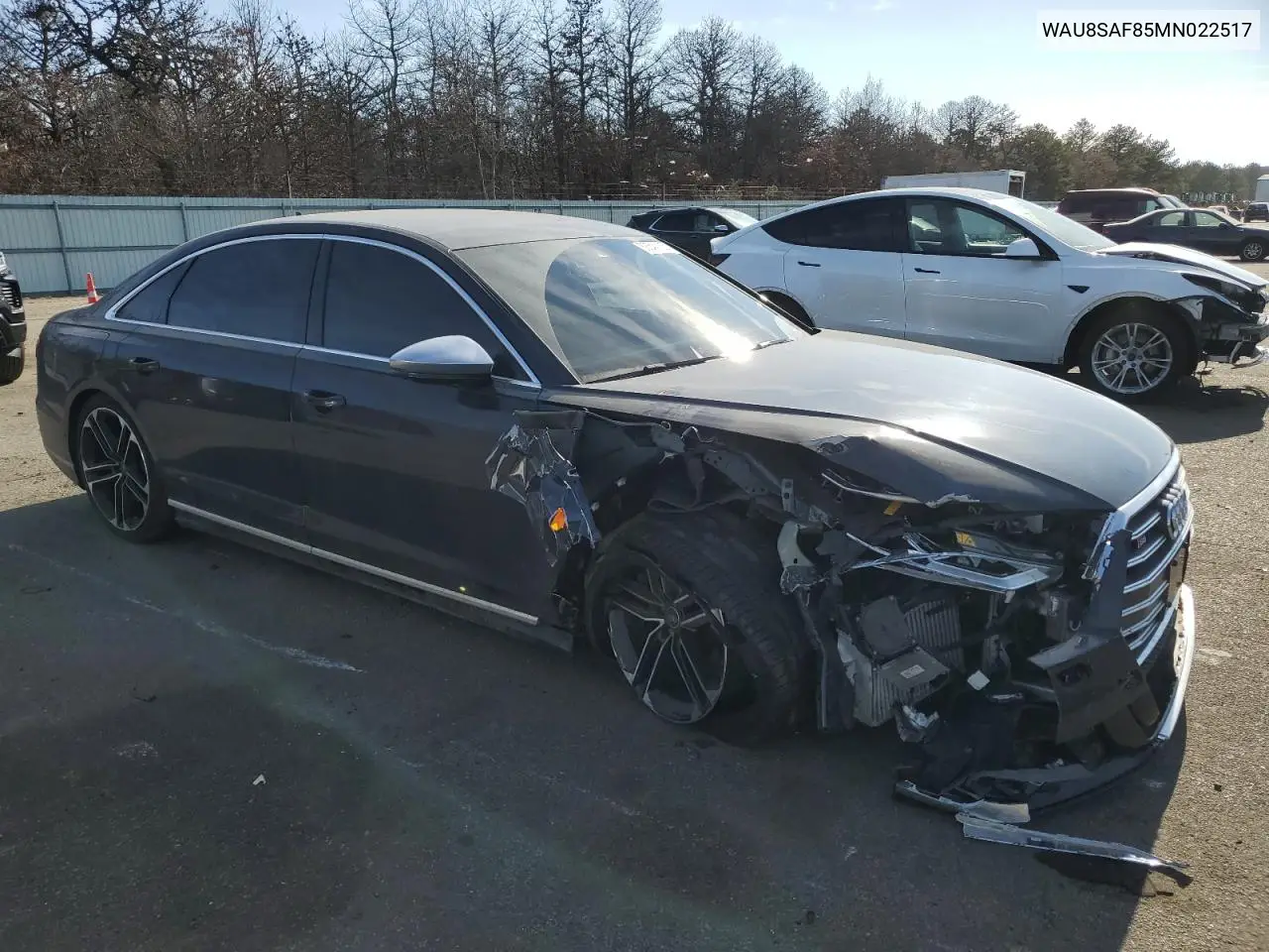 2021 Audi S8 VIN: WAU8SAF85MN022517 Lot: 88544105