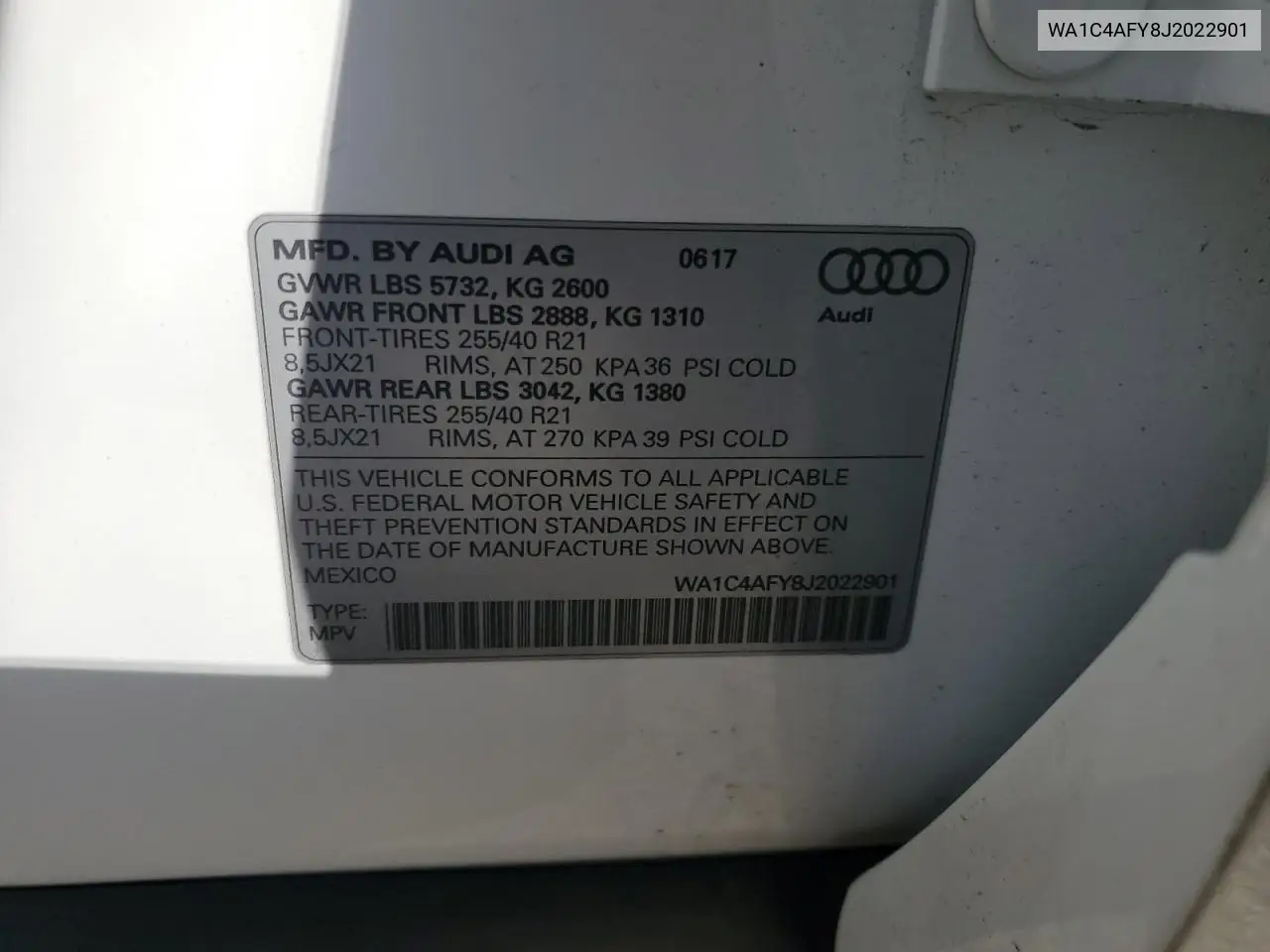 2018 Audi Sq5 Prestige VIN: WA1C4AFY8J2022901 Lot: 61264435