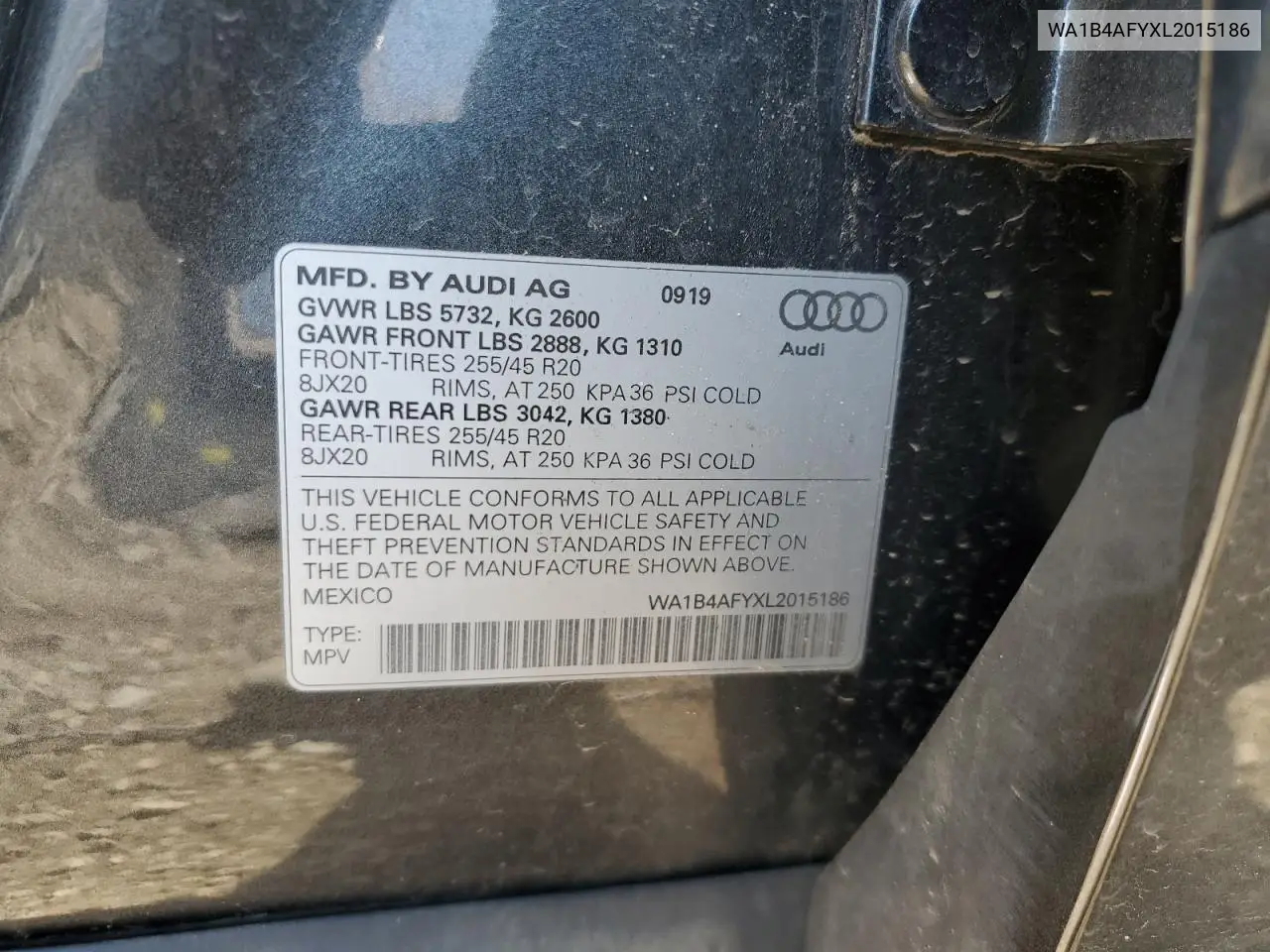 2020 Audi Sq5 Premium Plus VIN: WA1B4AFYXL2015186 Lot: 54233075
