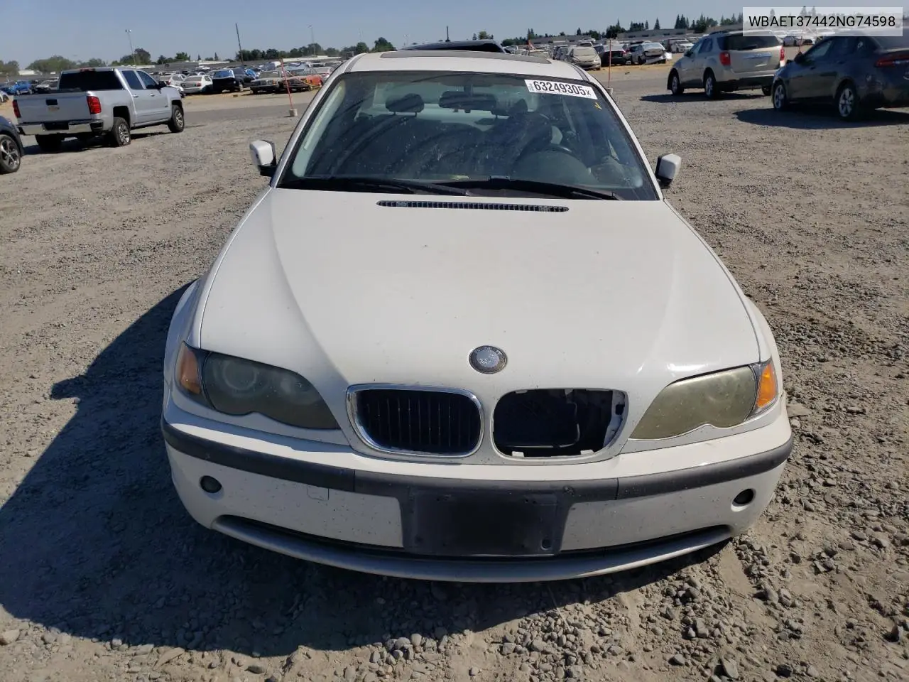2002 BMW 325 I VIN: WBAET37442NG74598 Lot: 63249305