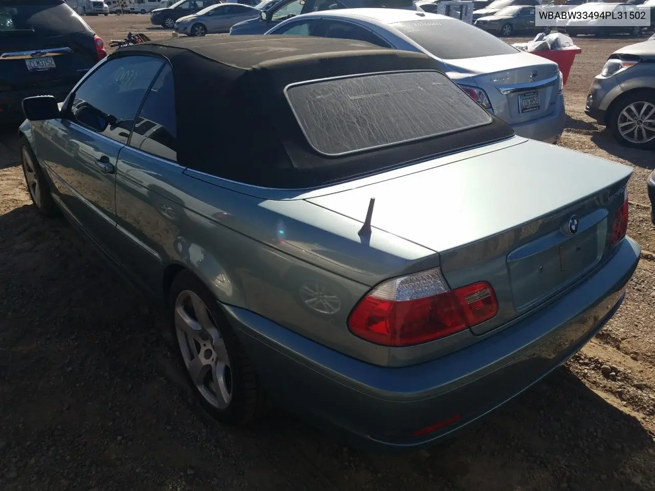 2004 BMW 325 Ci VIN: WBABW33494PL31502 Lot: 63704625