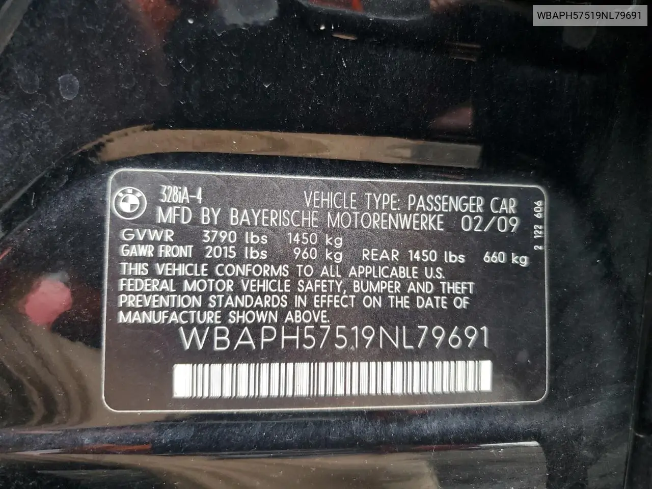 2009 BMW 328 I Sulev VIN: WBAPH57519NL79691 Lot: 62983285