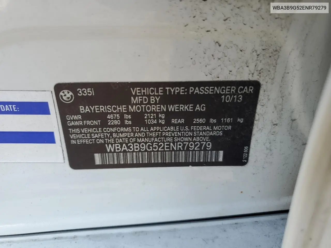 2014 BMW 335 Xi VIN: WBA3B9G52ENR79279 Lot: 62679115
