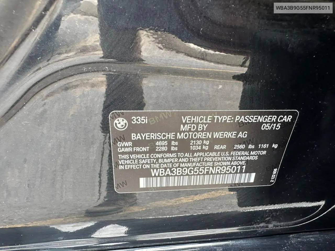 2015 BMW 335 Xi VIN: WBA3B9G55FNR95011 Lot: 63051685