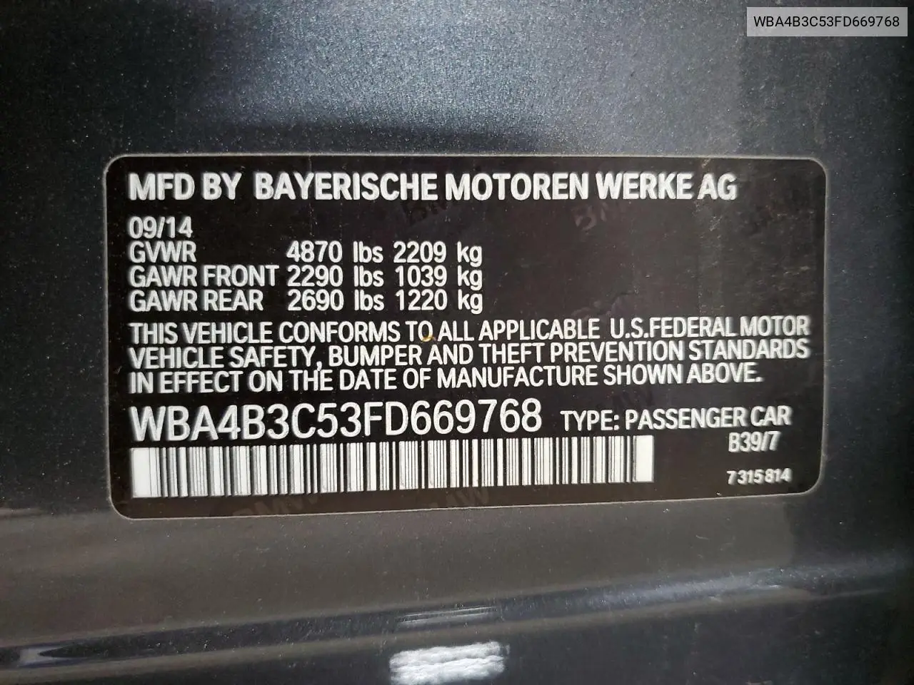 2015 BMW 435 Xi Gran Coupe VIN: WBA4B3C53FD669768 Lot: 62849965