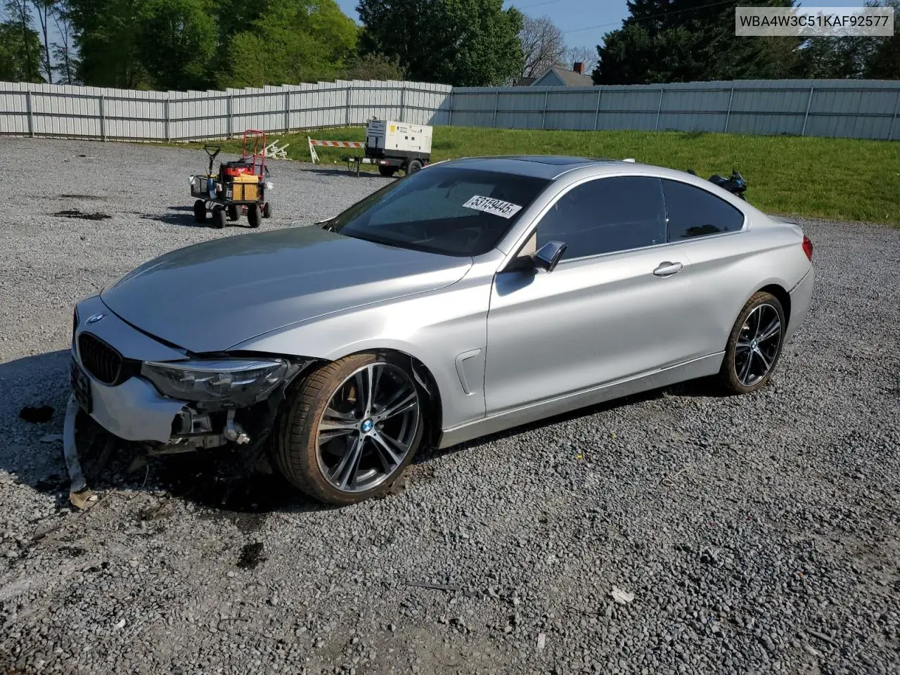 2019 BMW 430I VIN: WBA4W3C51KAF92577 Lot: 53159445