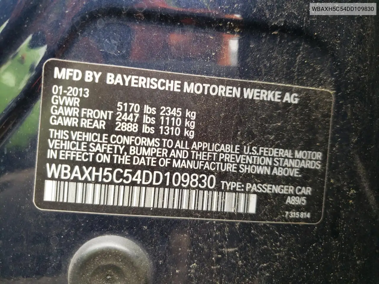 2013 BMW 528 Xi VIN: WBAXH5C54DD109830 Lot: 52519245