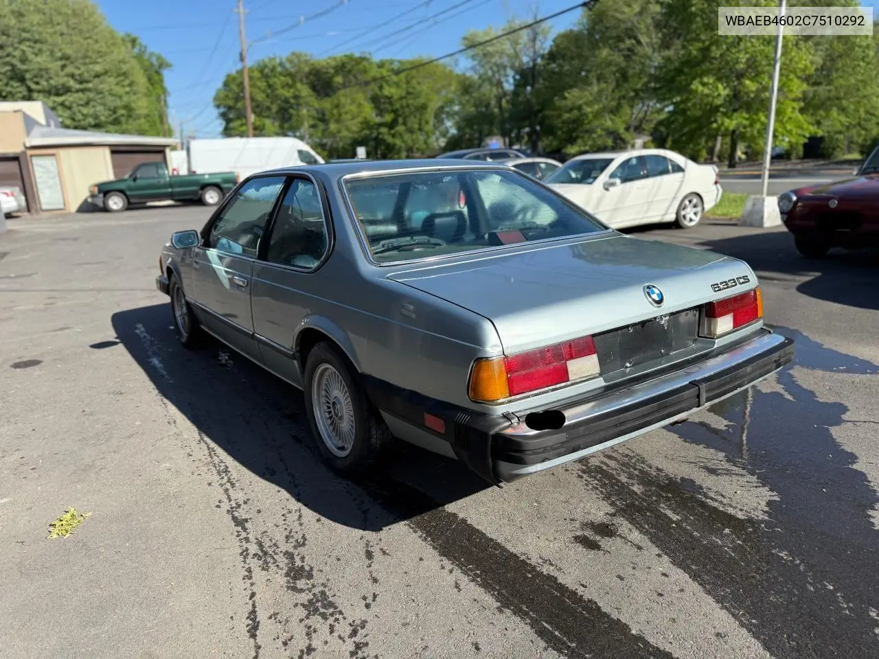1982 BMW 633 Csi Automatic VIN: WBAEB4602C7510292 Lot: 56802805