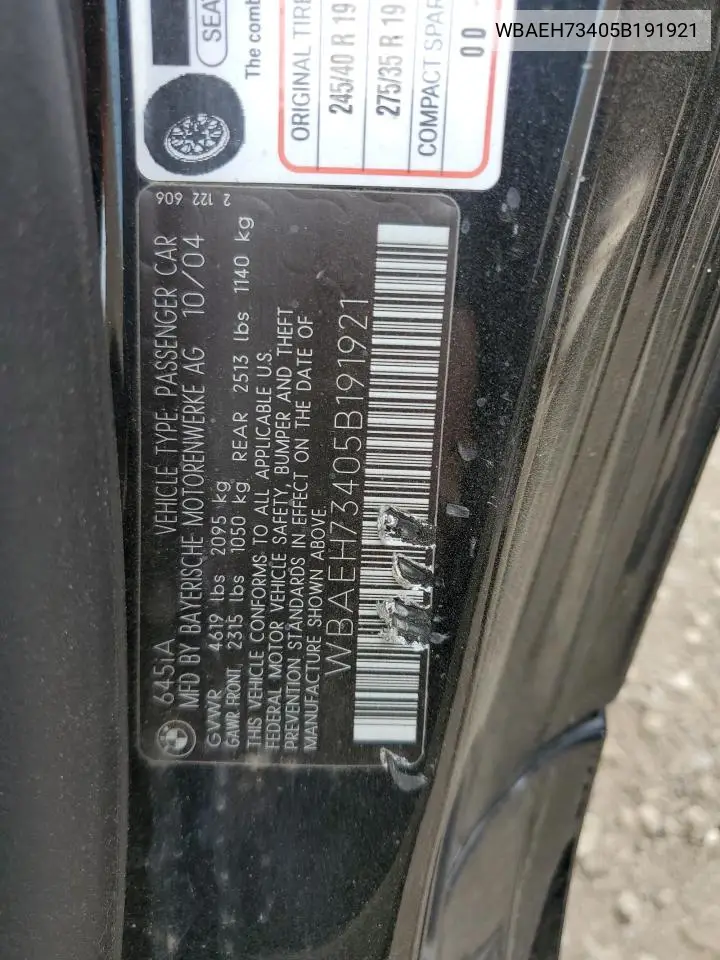 2005 BMW 645 Ci Automatic VIN: WBAEH73405B191921 Lot: 57466035