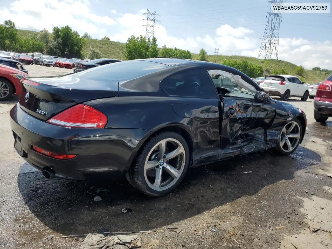 2010 BMW 650 I VIN: WBAEA5C59ACV92759 Lot: 59919855