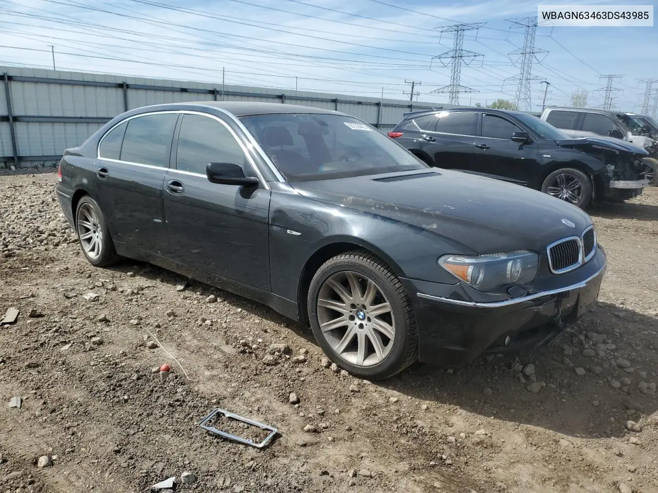 2003 BMW 745 Li VIN: WBAGN63463DS43985 Lot: 55730445