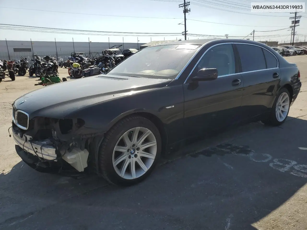 2003 BMW 745 Li VIN: WBAGN63443DR19933 Lot: 56068055