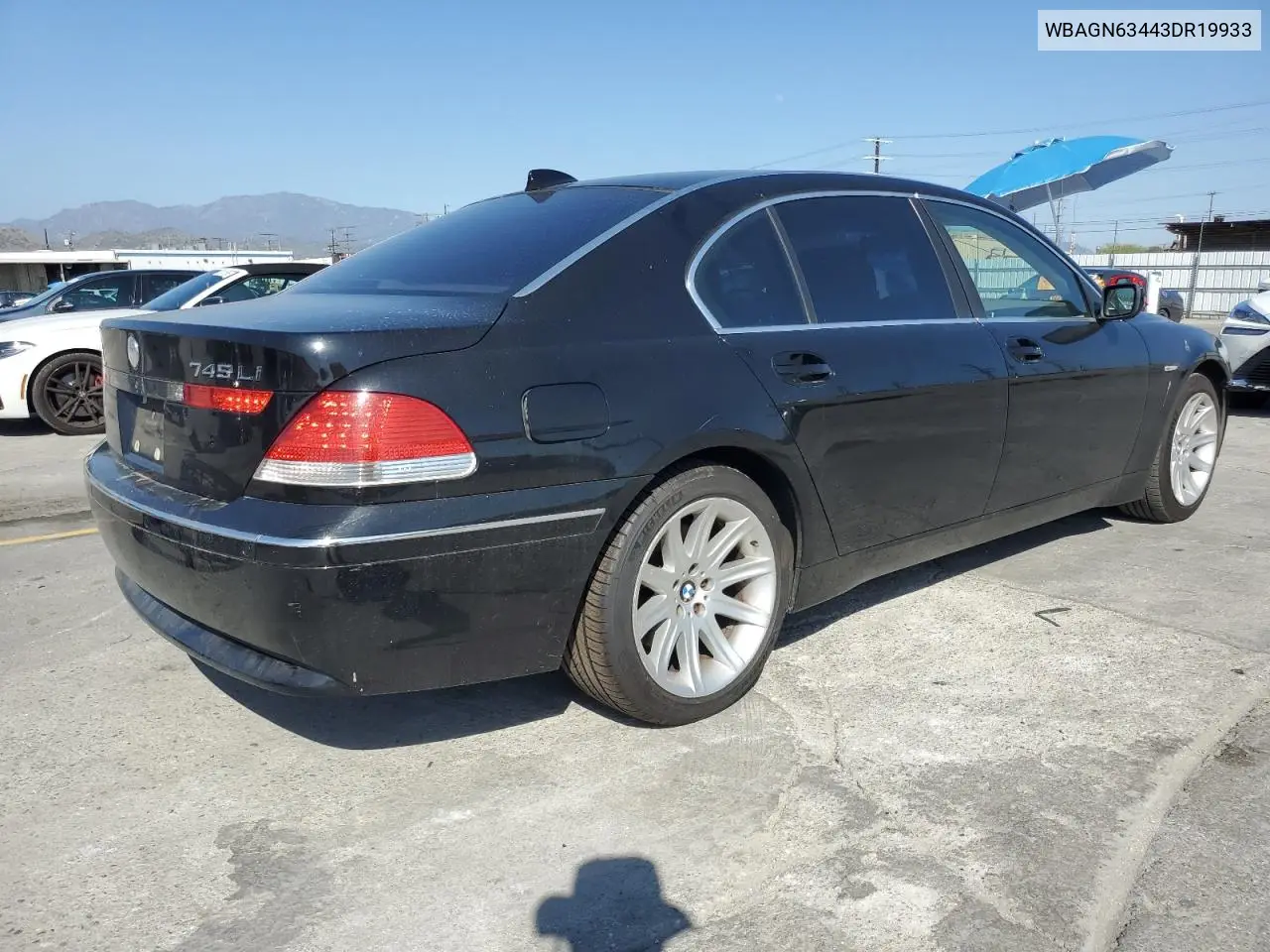 2003 BMW 745 Li VIN: WBAGN63443DR19933 Lot: 56068055