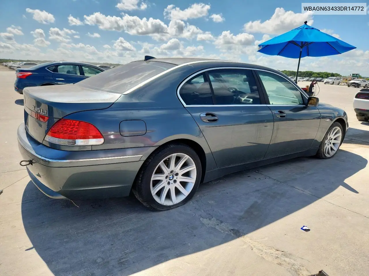 2003 BMW 745 Li VIN: WBAGN63433DR14772 Lot: 62383115