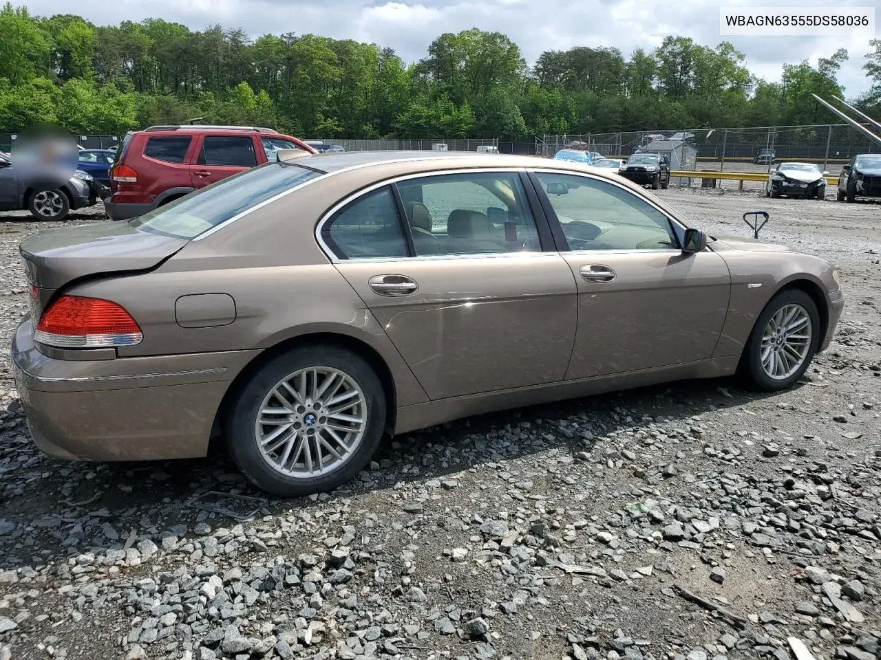 2005 BMW 745 Li VIN: WBAGN63555DS58036 Lot: 55787485
