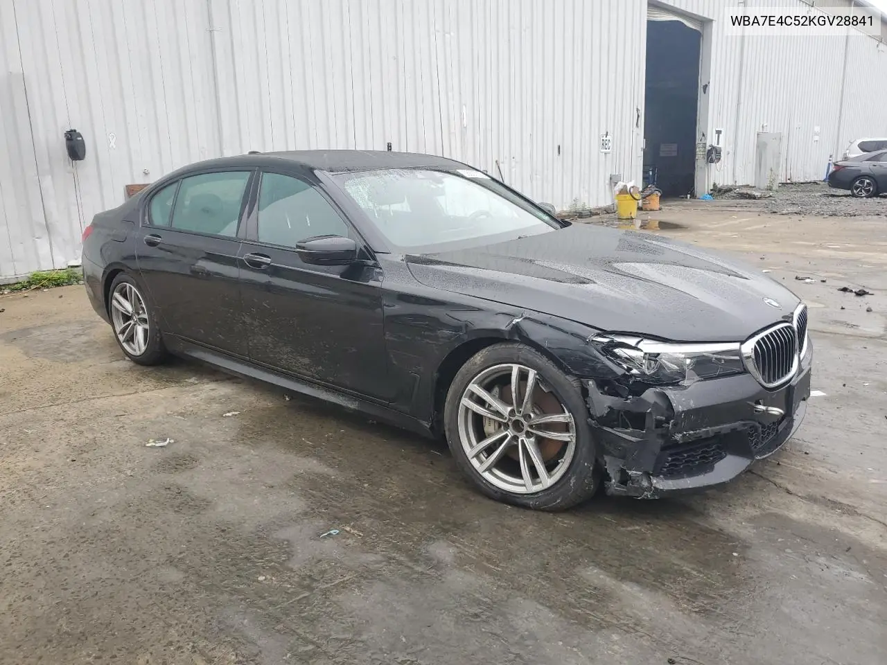 2019 BMW 740 Xi VIN: WBA7E4C52KGV28841 Lot: 56567375