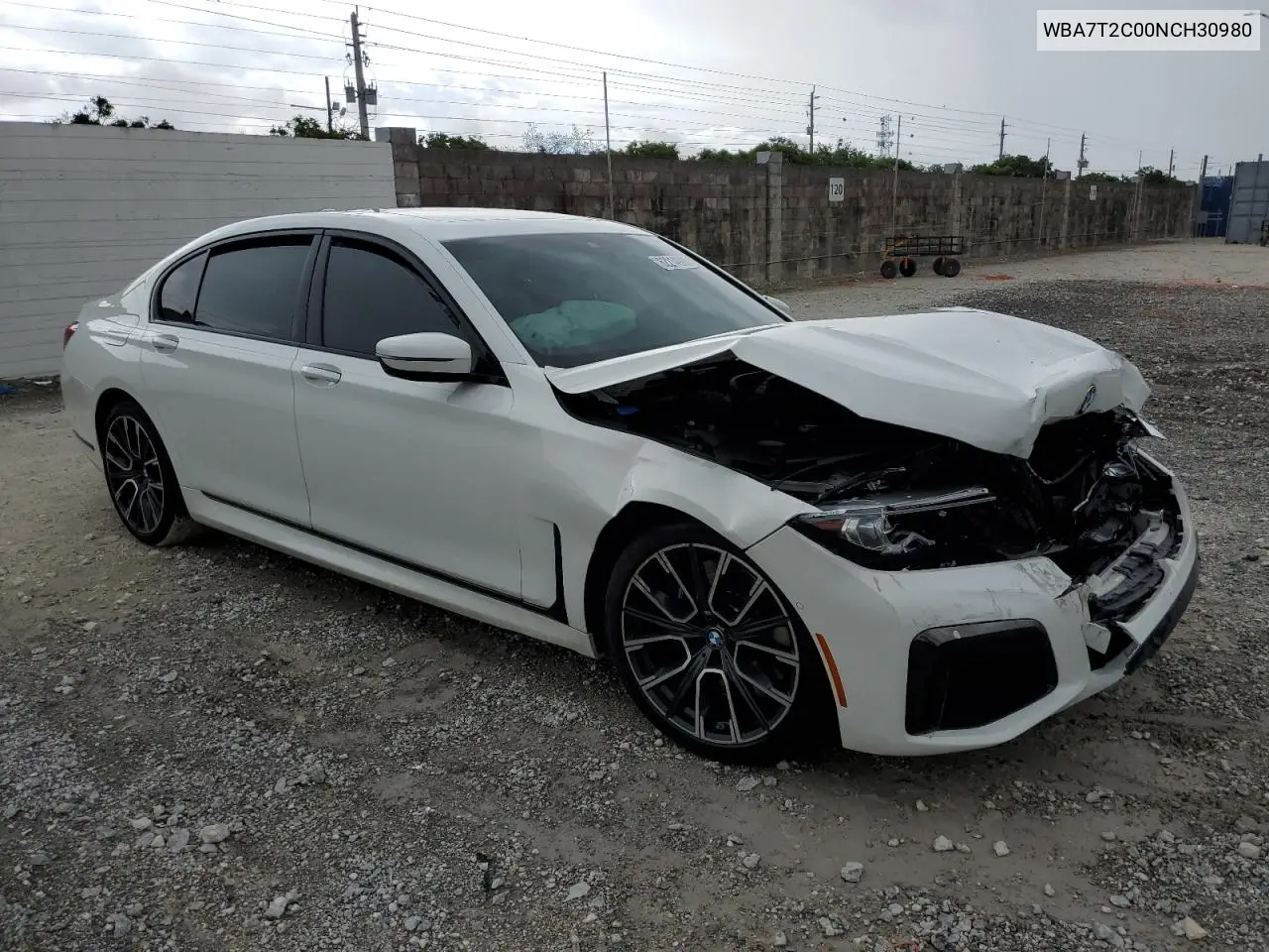 2022 BMW 740 I VIN: WBA7T2C00NCH30980 Lot: 62214905