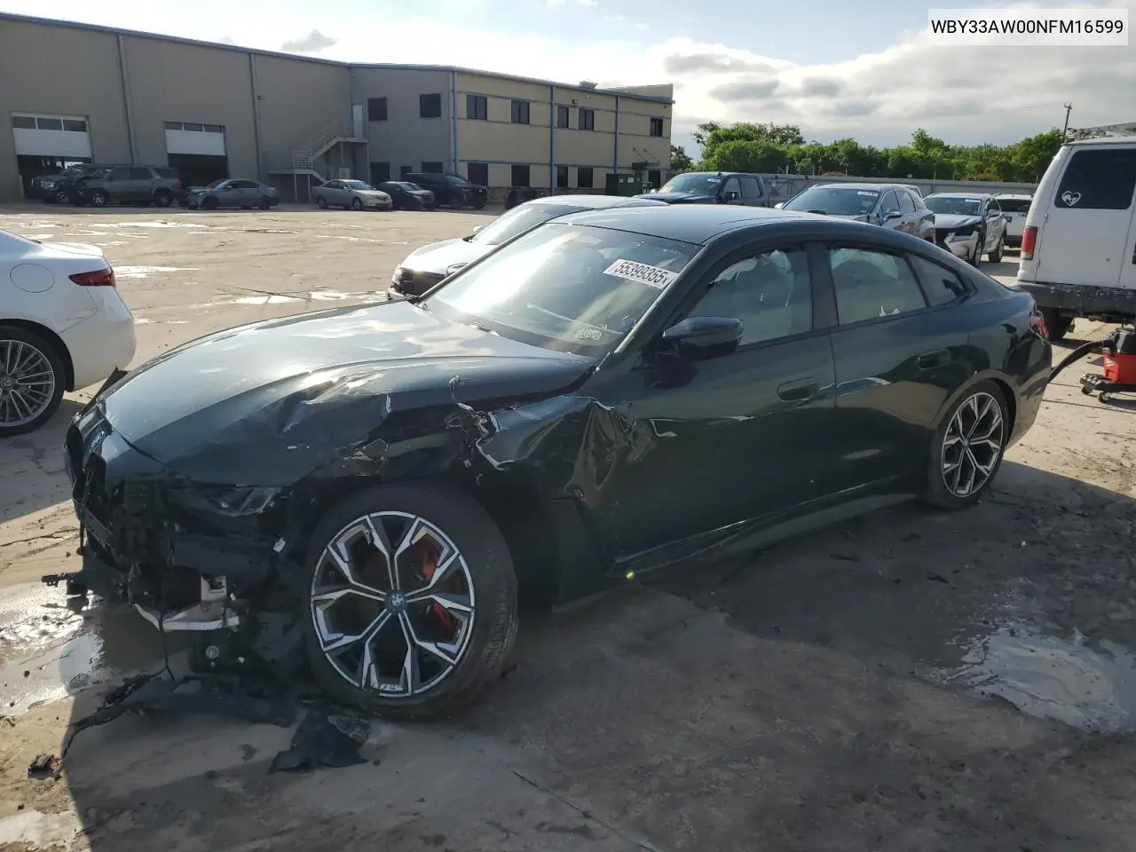 2022 BMW I4 M50 VIN: WBY33AW00NFM16599 Lot: 55399355