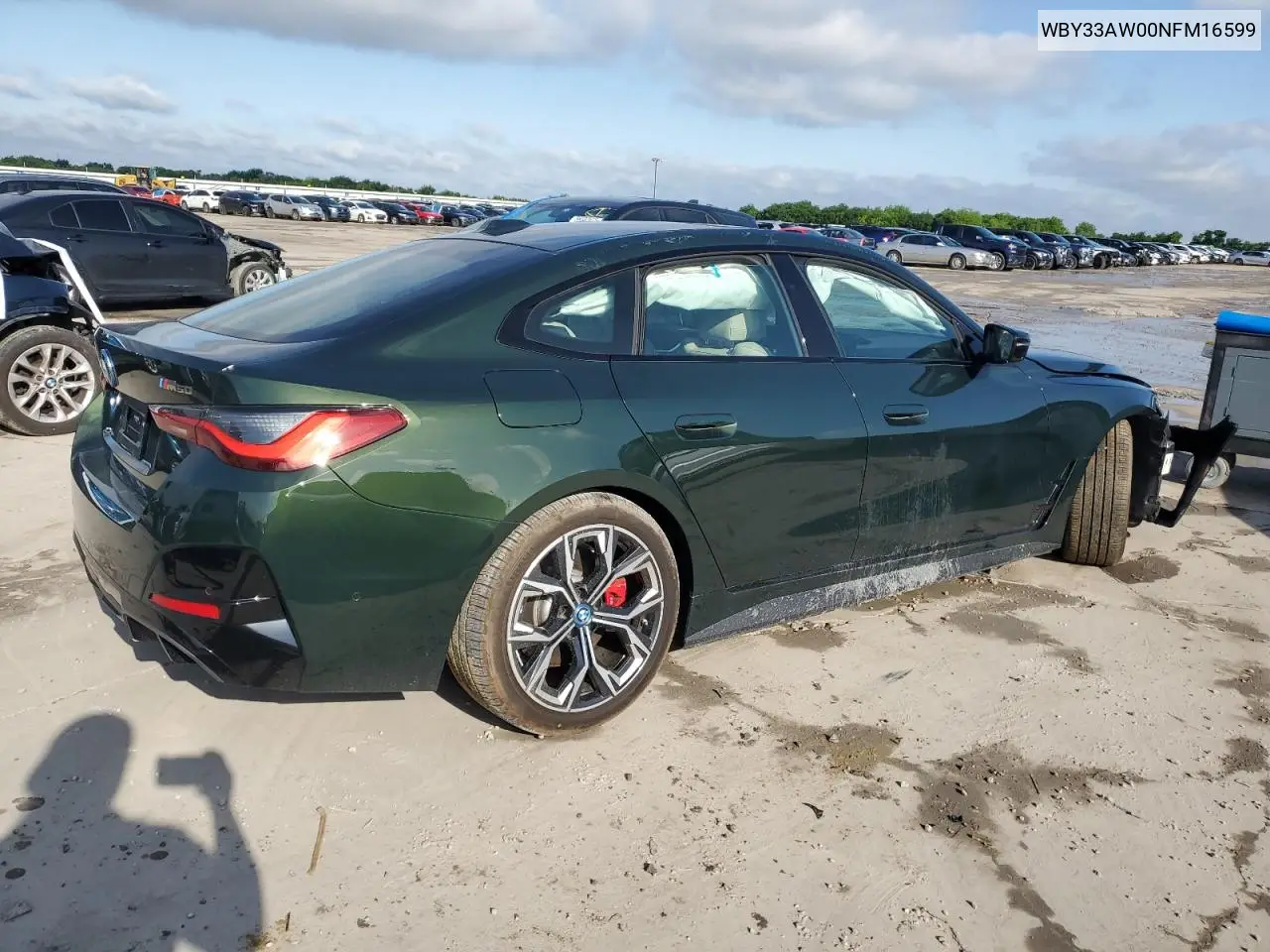 2022 BMW I4 M50 VIN: WBY33AW00NFM16599 Lot: 55399355