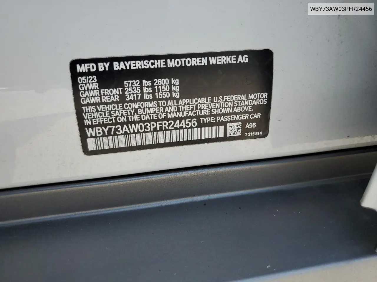 2023 BMW I4 Edrive 40 VIN: WBY73AW03PFR24456 Lot: 62316655