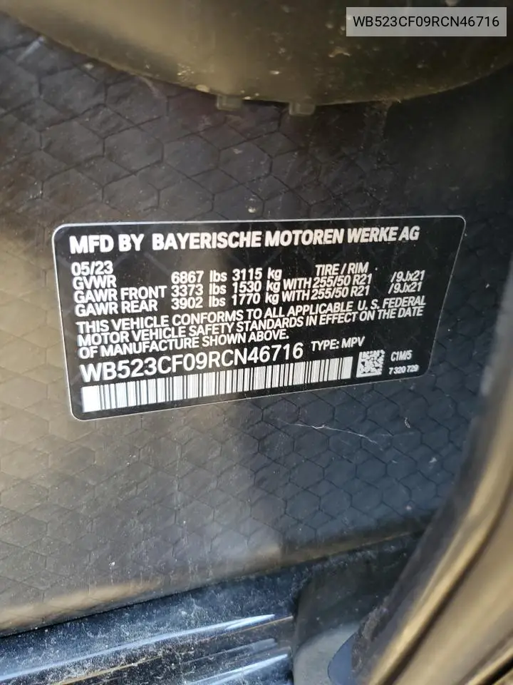2024 BMW Ix xDrive50 VIN: WB523CF09RCN46716 Lot: 61821965