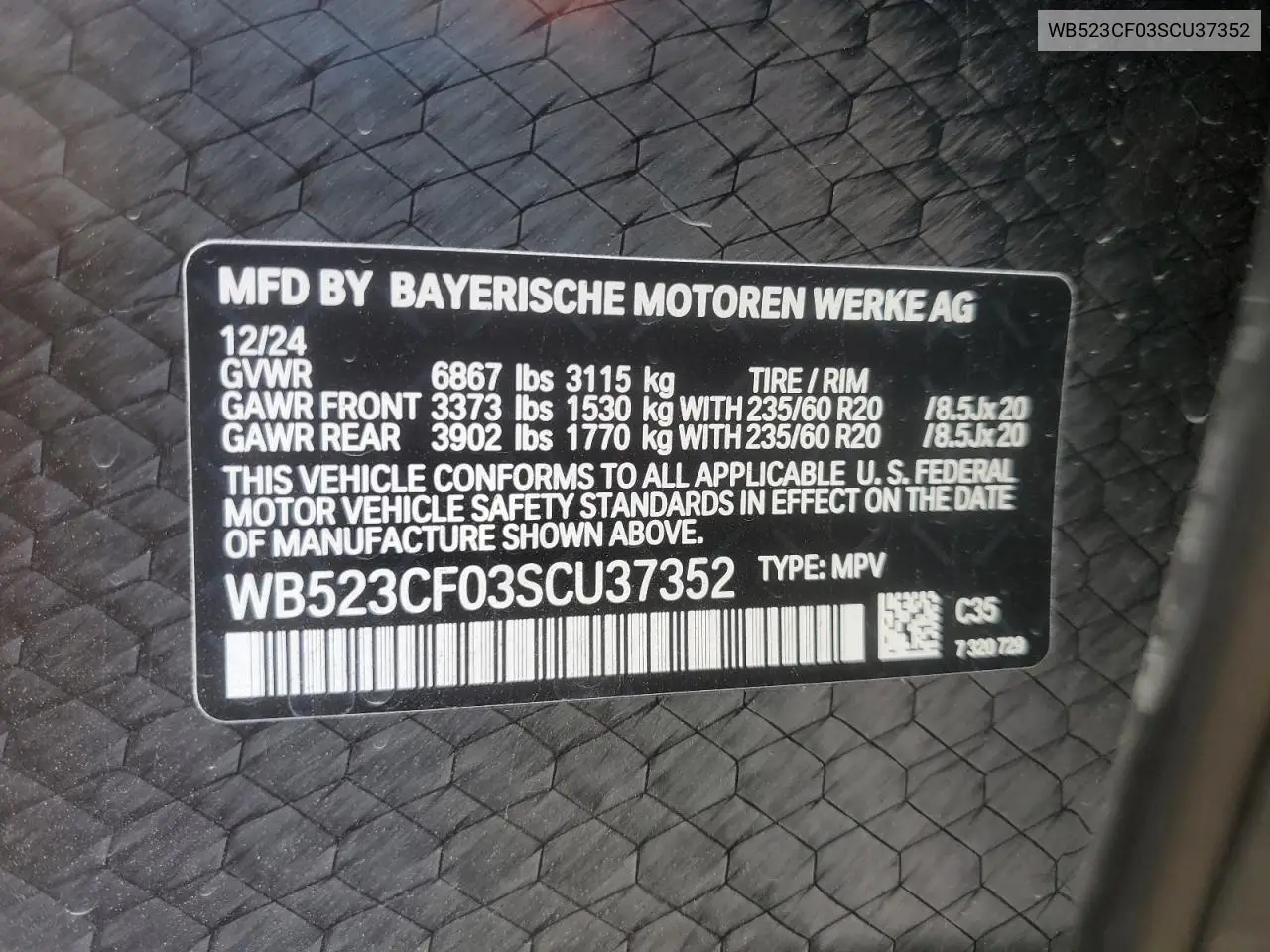 2025 BMW Ix xDrive50 VIN: WB523CF03SCU37352 Lot: 56762485
