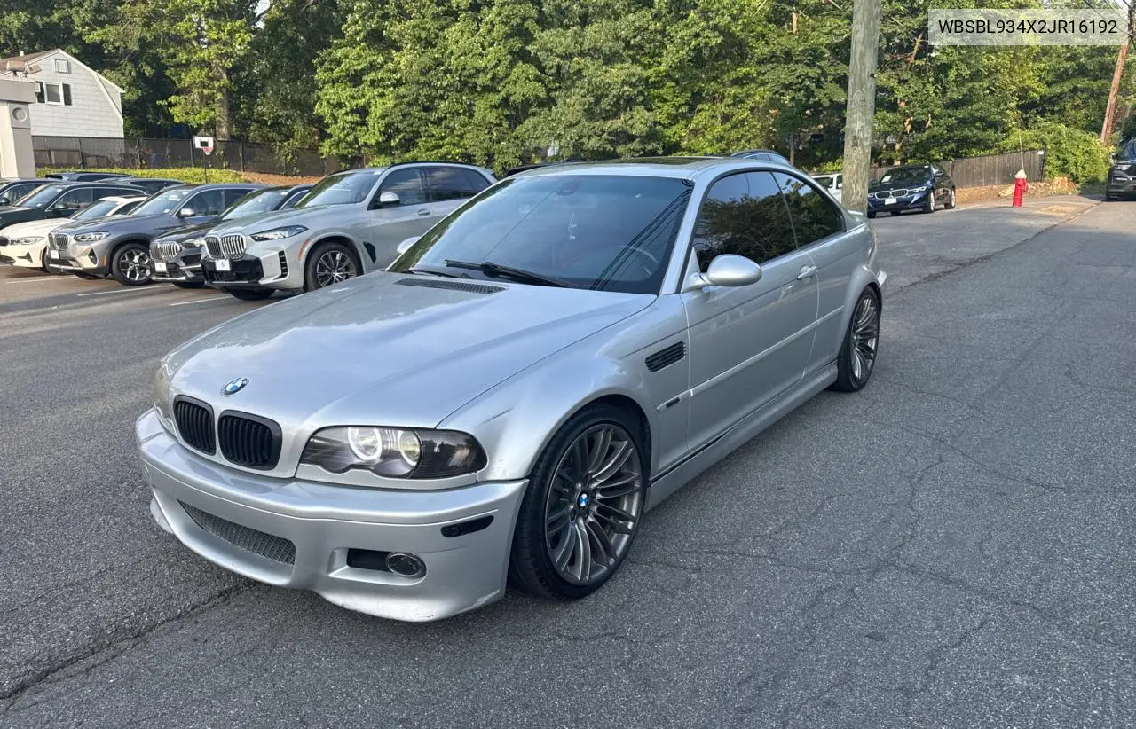 2002 BMW M3 VIN: WBSBL934X2JR16192 Lot: 62198015