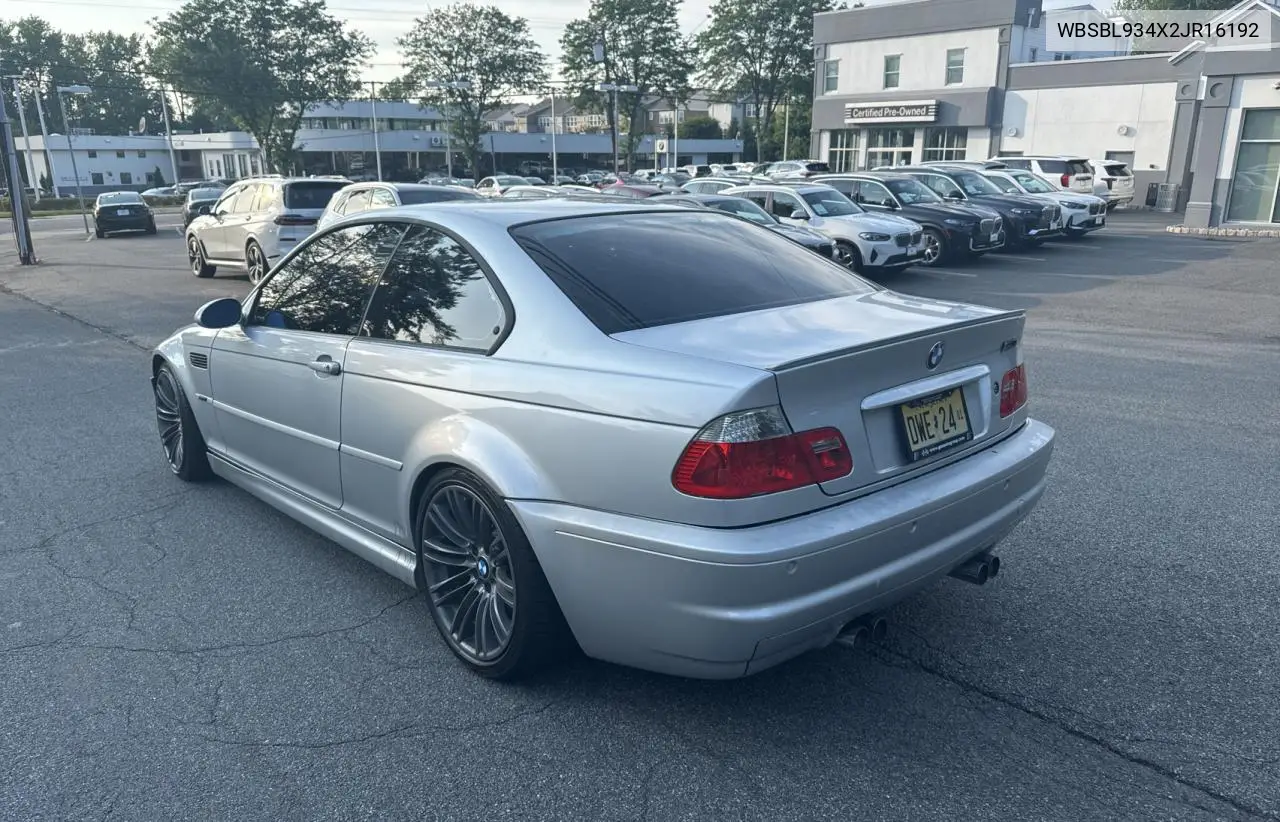 2002 BMW M3 VIN: WBSBL934X2JR16192 Lot: 62198015