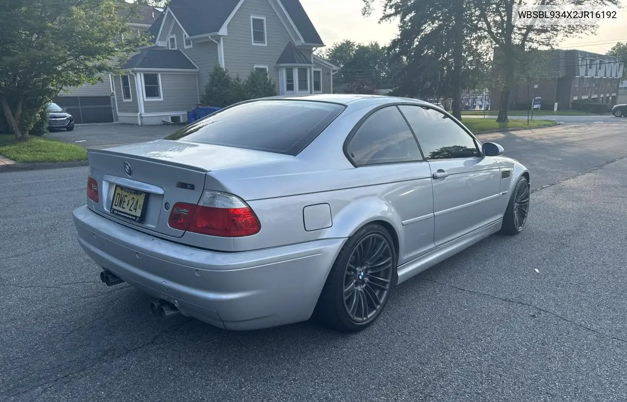 2002 BMW M3 VIN: WBSBL934X2JR16192 Lot: 62198015