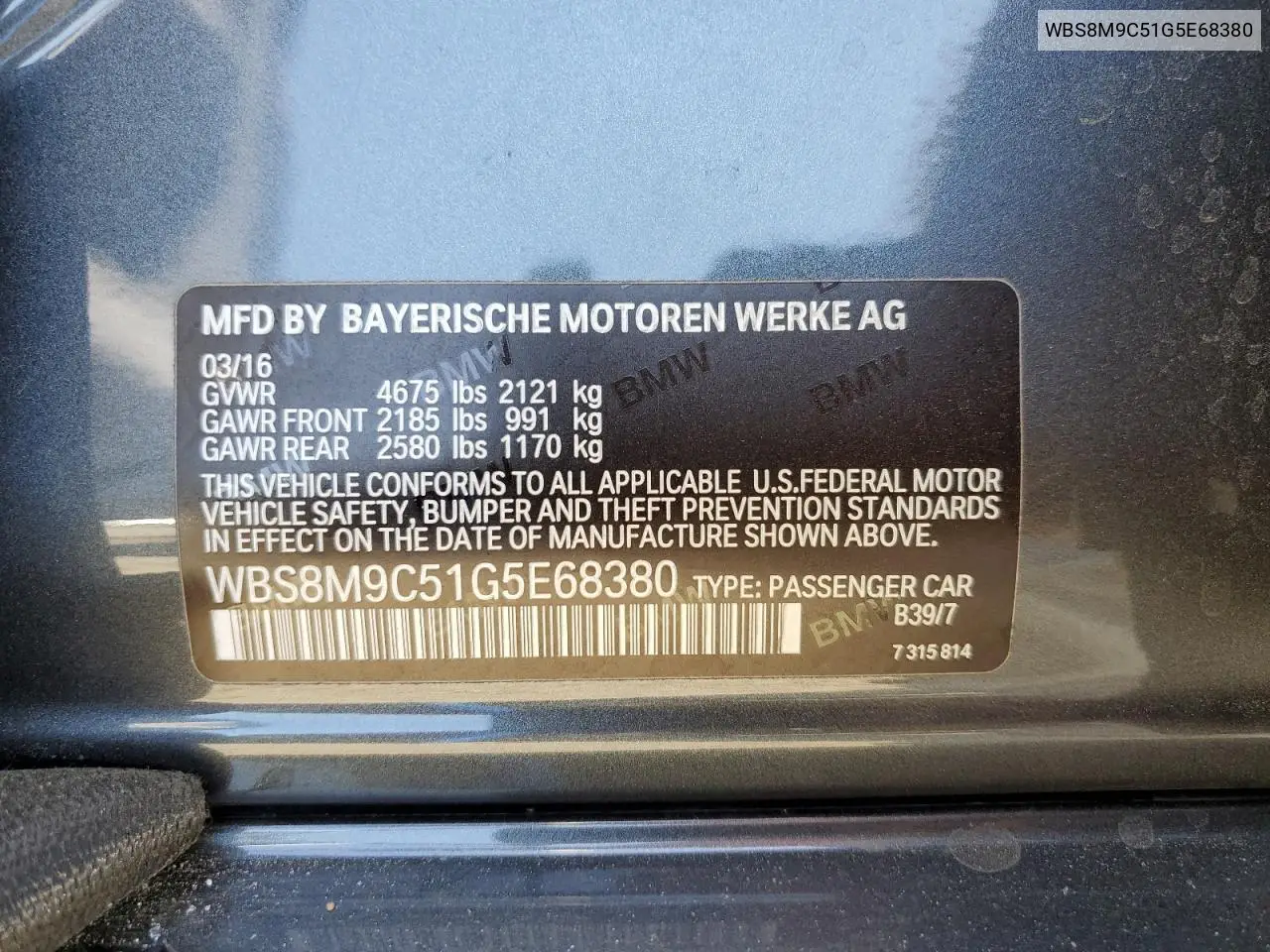 2016 BMW M3 VIN: WBS8M9C51G5E68380 Lot: 55875345