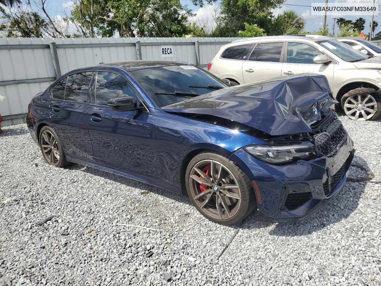 2022 BMW M340I VIN: WBA5U7C03NFM33649 Lot: 55047545