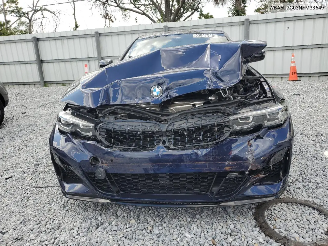 2022 BMW M340I VIN: WBA5U7C03NFM33649 Lot: 55047545