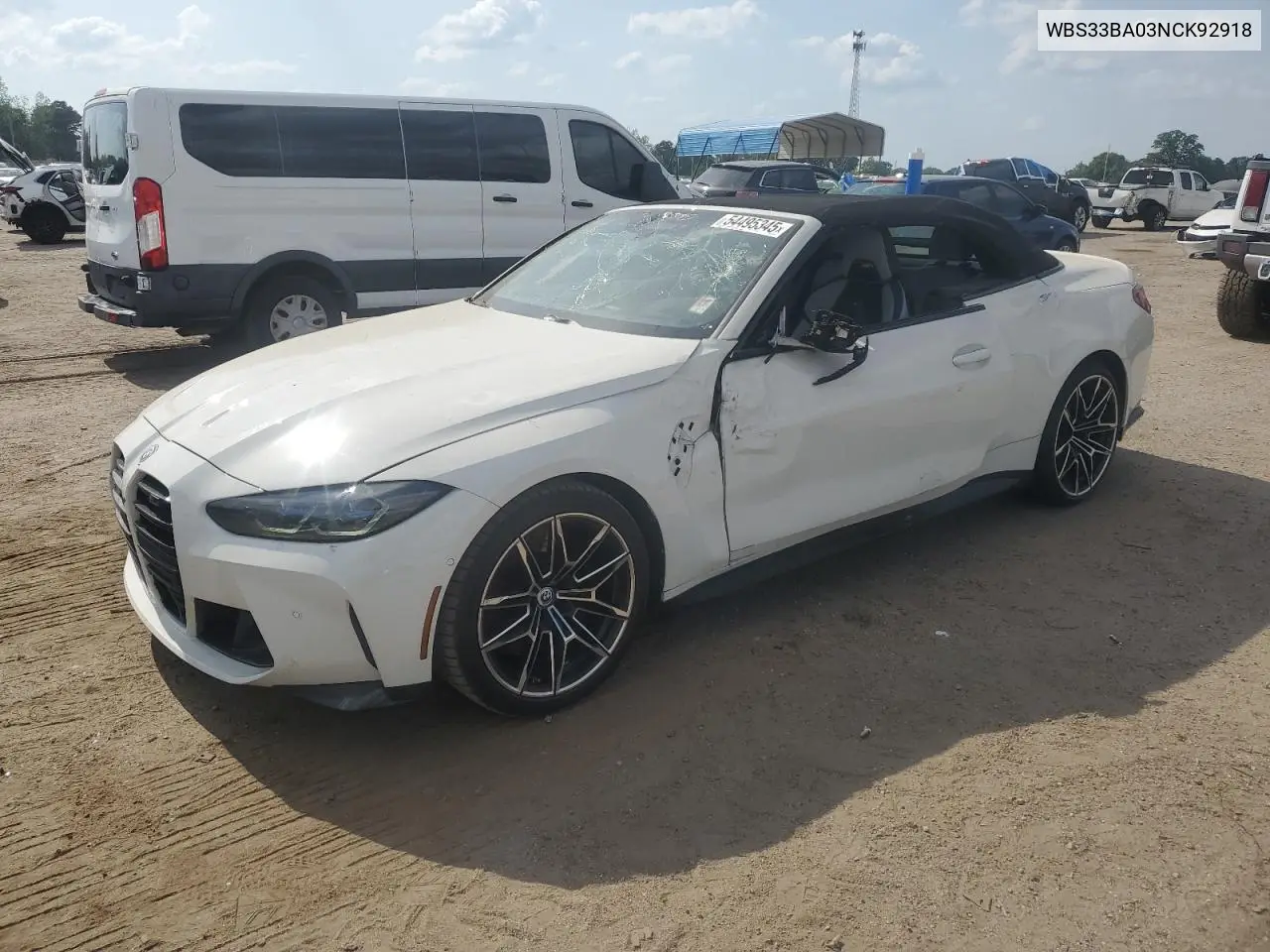 2022 BMW M4 Competition VIN: WBS33BA03NCK92918 Lot: 54495345