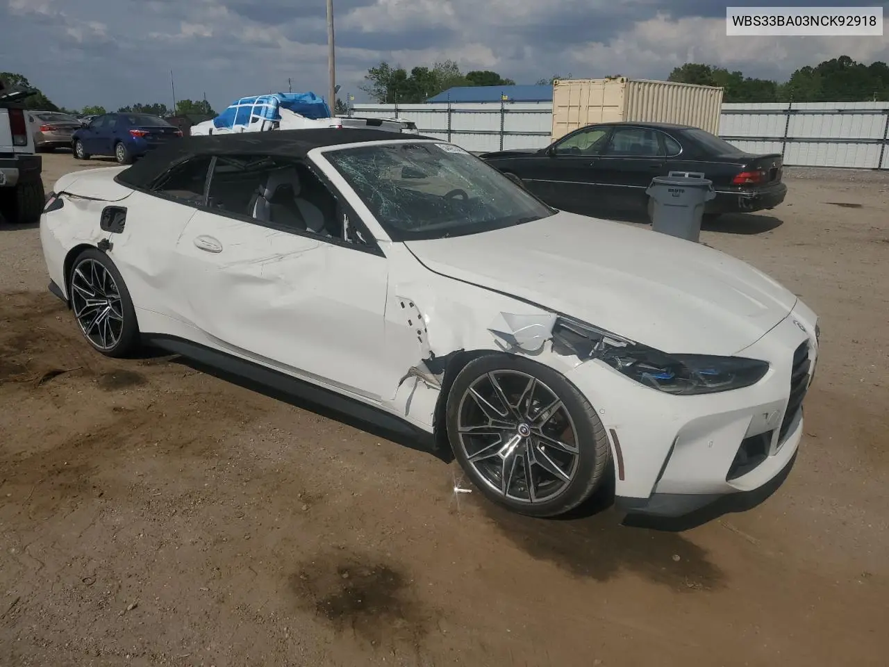 2022 BMW M4 Competition VIN: WBS33BA03NCK92918 Lot: 54495345