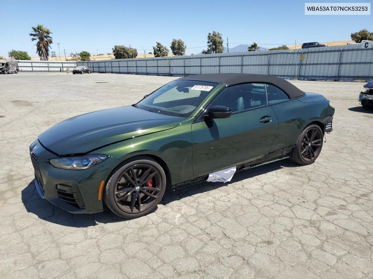 2022 BMW M440I VIN: WBA53AT07NCK53253 Lot: 61175705